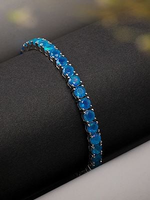 Round Shape Faceted Blue Opal Tennis Bracelet