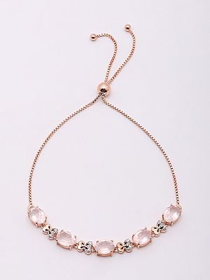 Rose Gold-Plated Faceted Rose Quartz Wraparound Bracelet