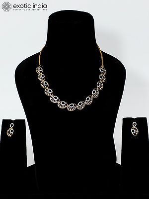 Beautiful Design Embellished Stone Studded American Diamond Necklace Set With Earrings