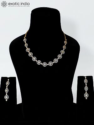 Stone Studded Elegant Embellished American Diamond Necklace Set With Earrings