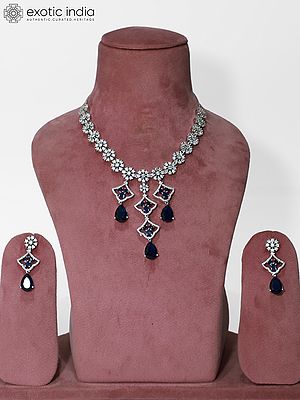 Beautiful Floral Design Stunning And Stone Studded American Diamond Necklace Set With Earrings