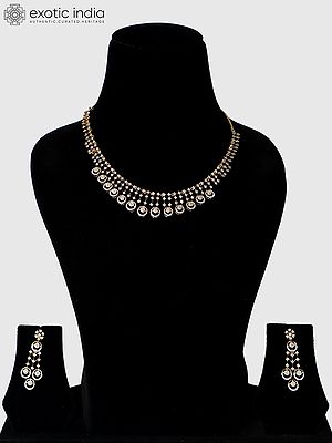 Stunning Stone Studded Embellished American Diamond Necklace Set With Earrings