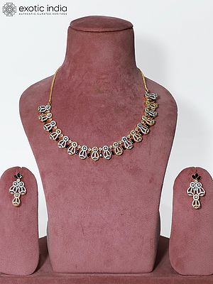 Embellished Stone Studded American Diamond Necklace Set With Earrings