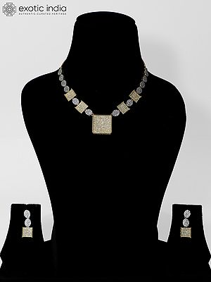 Beautiful Geometric Design Stunning American Diamond Necklace Set With Earrings