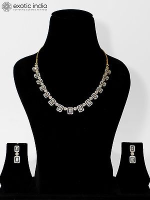 Stone Studded Beautiful Design American Diamond Necklace Set With Earrings