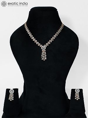 Gold Polish Base Stone Studded Embellished American Diamond Necklace Set With Earrings