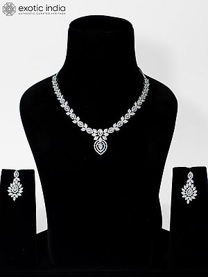 Attractive Floral Design Stone Studded American Diamond Necklace Set With Earrings