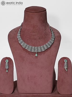 Stone Studded Beautiful Design American Diamond Necklace Set With Earrings