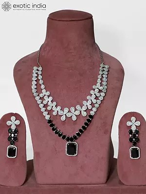 Exquisite Floral Design Two Layered American Diamond Necklace Set With Earrings