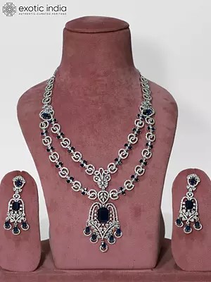 Elegant Double-Layered American Diamond Necklace Set And Matching Earrings