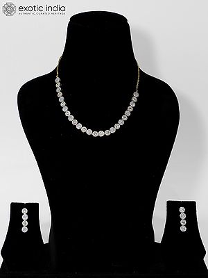 Embellished American Diamond Necklace & Earring Set With Round Sparkling Stones