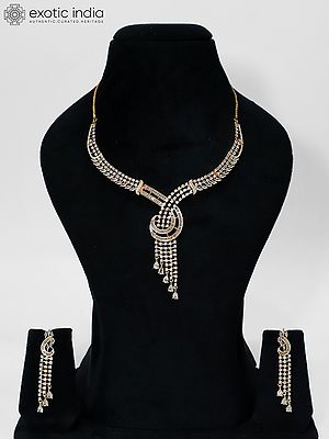 Beautiful Design Stone Studded American Diamond Necklace Set With Earrings