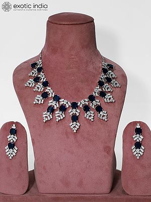 Stunning Design Elegant Stone Studded Embellished American Diamond Necklace Set With Earrings