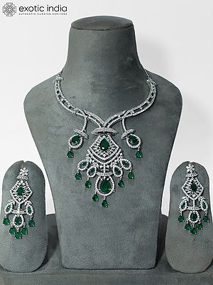 Stone Studded Beautiful Design Stone American Diamond Necklace Set With Earrings