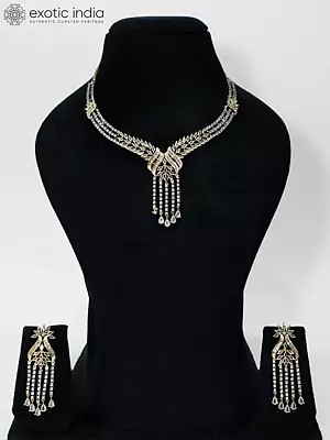 Designer Beautiful Embellished American Diamond Necklace Set With Earrings