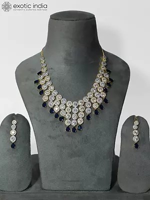 Gold-Tone Embellished Beautiful Design American Diamond Necklace Set With Earrings