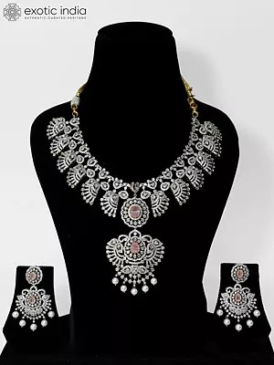 Stunning Beaded And Stone Studded American Diamond Necklace Set With Earrings