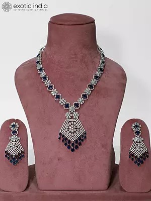 Embellished Floral Design Stone Studded American Diamond Necklace Set With Earrings