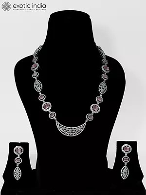 Beautiful Design Embellished Stone Studded American Diamond Necklace Set With Earrings