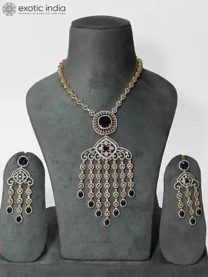 Gold-Tone Stone Studded Elegant American Diamond Necklace Set With Earrings