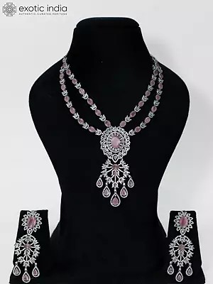 Two Layered Exquisite Stone Studded American Diamond Necklace Set With Earrings