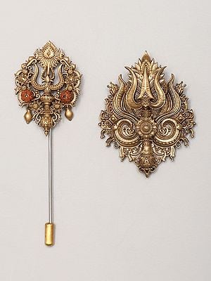 Rudraksha Trishul Lapel Pin and Brooch Set