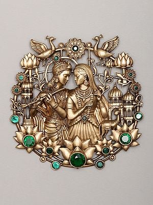 Stone Studded Radha Krishna Brooch