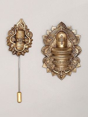 Brass Shiva Linga Lapel Pin and Brooch Set