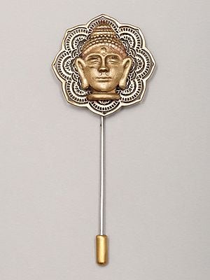 Buddha Face Carved Brass Lapel Pin