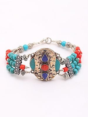 Tibetan Style Three Strand Beaded Bracelet