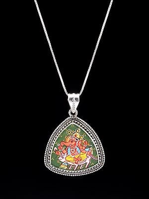 Triangle Shape Hand-Painted Chaturbhuja Lord Ganesha Pendant