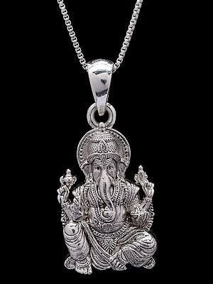 Chaturbhuja Lord Ganesha Seated on Lotus Pendant