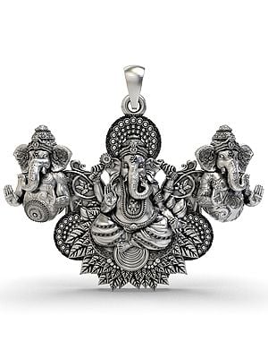 Three Lord Ganesha Sterling Silver Pendant