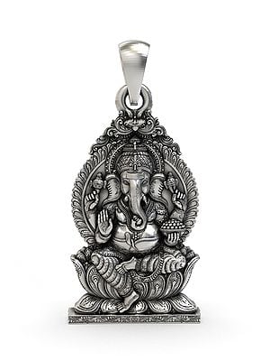 Chaturbhuja Lord Ganesha Seated on Throne Pendant