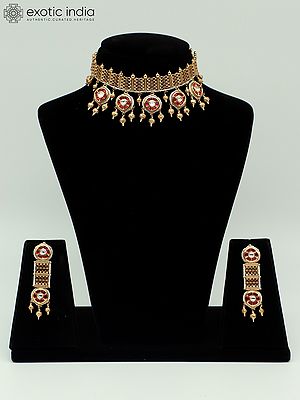 Brass Choker Set With Attractive Earrings For Women