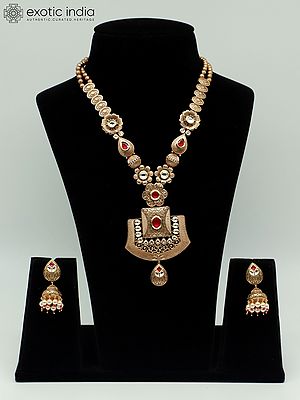 Bridal Necklace Set With Beautiful Earrings And Studded Kundan Pendant