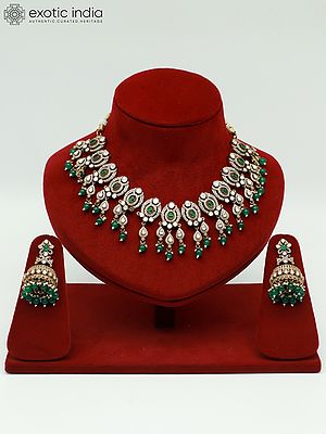 Moissanite Doublet Stone Set With Hanging Beads And Earrings For Women