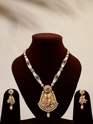 Fluting Radha Krishna Necklace and Earrings Set