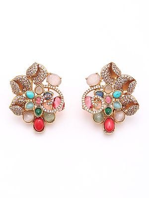 Designer Floral Earrings with Multicolor Stones