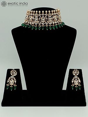 Women Choker Set With Earrings And Pearl Drop Beads