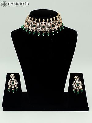 Meenakari Design Choker Set With Matte Finishing And Drop Beads