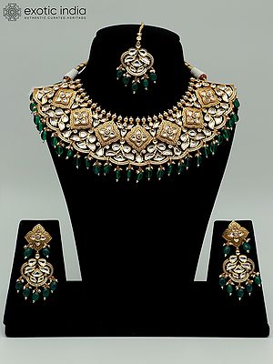 Meenakari Choker Set For Bridal With Mangtika And Drop Beads