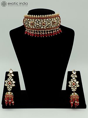 Pearl Studded Choker Set With Beautiful Earrings