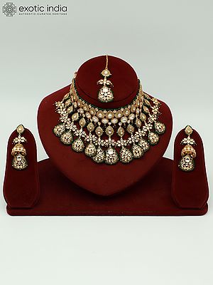 Heavy Brass Necklace Set For Women With Mangtika And Earrings