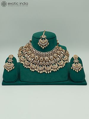 Kundan Heavy Necklace Set For Bridal With Earrings And Mangtika