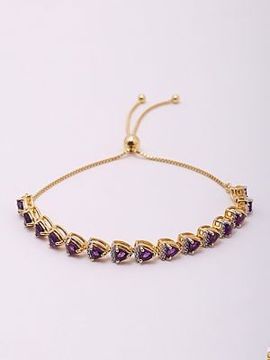 Faceted Triangular Shape Amethyst Wraparound Bracelet with White Topaz
