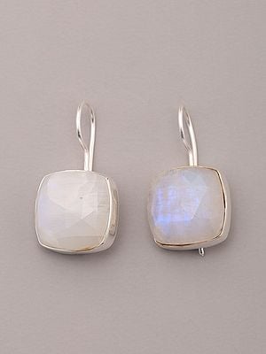 Faceted Square Shape Moonstone Earrings