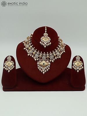 Brass Necklace Set For Bride With Earrings And Mangtika