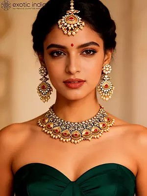 Semi-Bridal Jewelry Set With Stunning Kundan And Beads