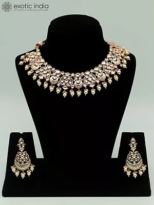 Meenakari Brass Necklace Set With Beads And Stunning Earrings For Wedding